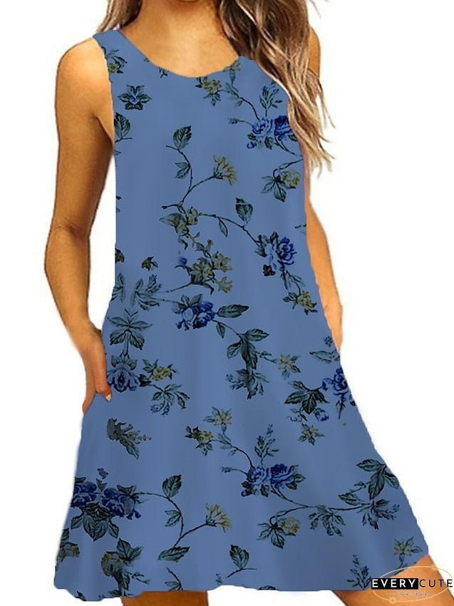 Casual Dress Tank Summer Graphic Floral Print Crew Neck Mini Fashion Classic Daily Holiday