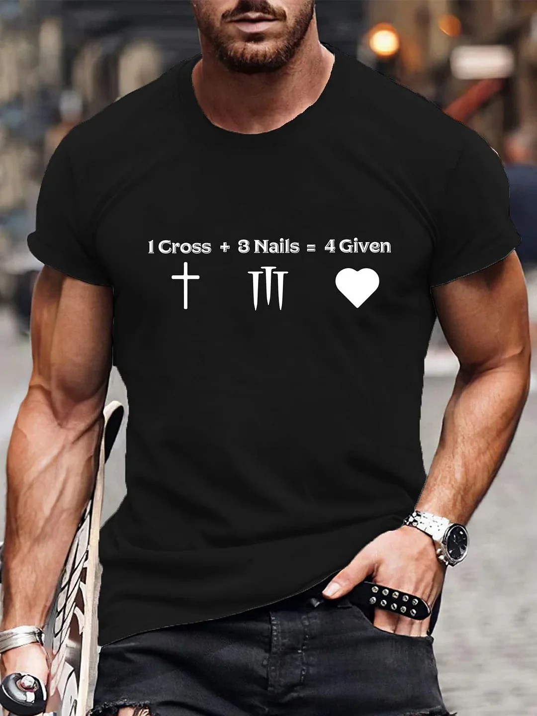 1 Cross + 3 Nails = 4 Given Printed Men's T-shirt