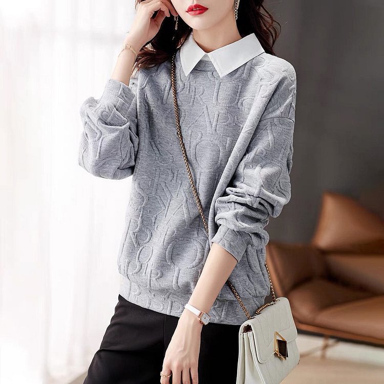 Gray Casual Cotton-Blend Letter Sweatshirt