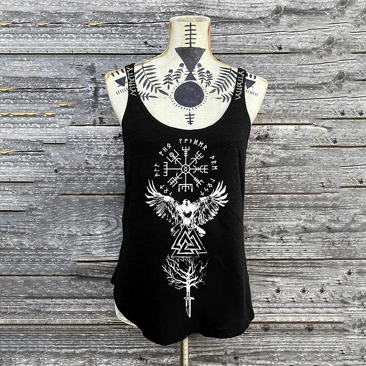 Tribal Bird Life Tree Graphics Viking Retro Tank Top