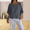 Gioiacombo&trade; Top da donna girocollo a mezza manica in cotone e lino