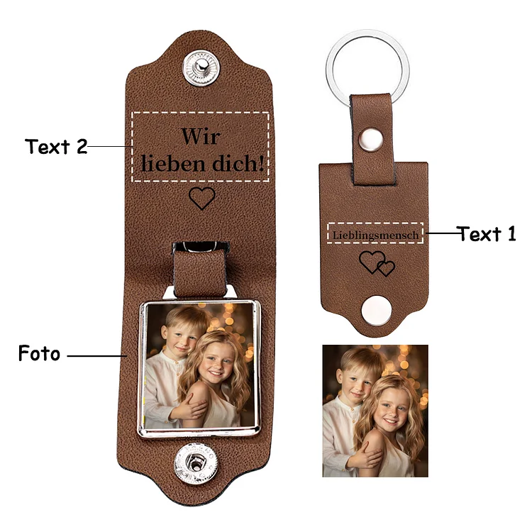 Kettenmachen Personalisiertes Foto & 2 Texte Leder Schlüsselanhänger