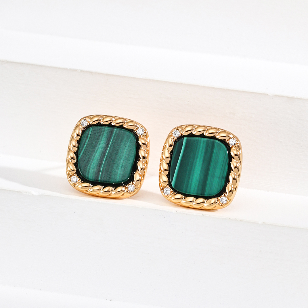 Malachite Twist Gold Plated Stud Earrings