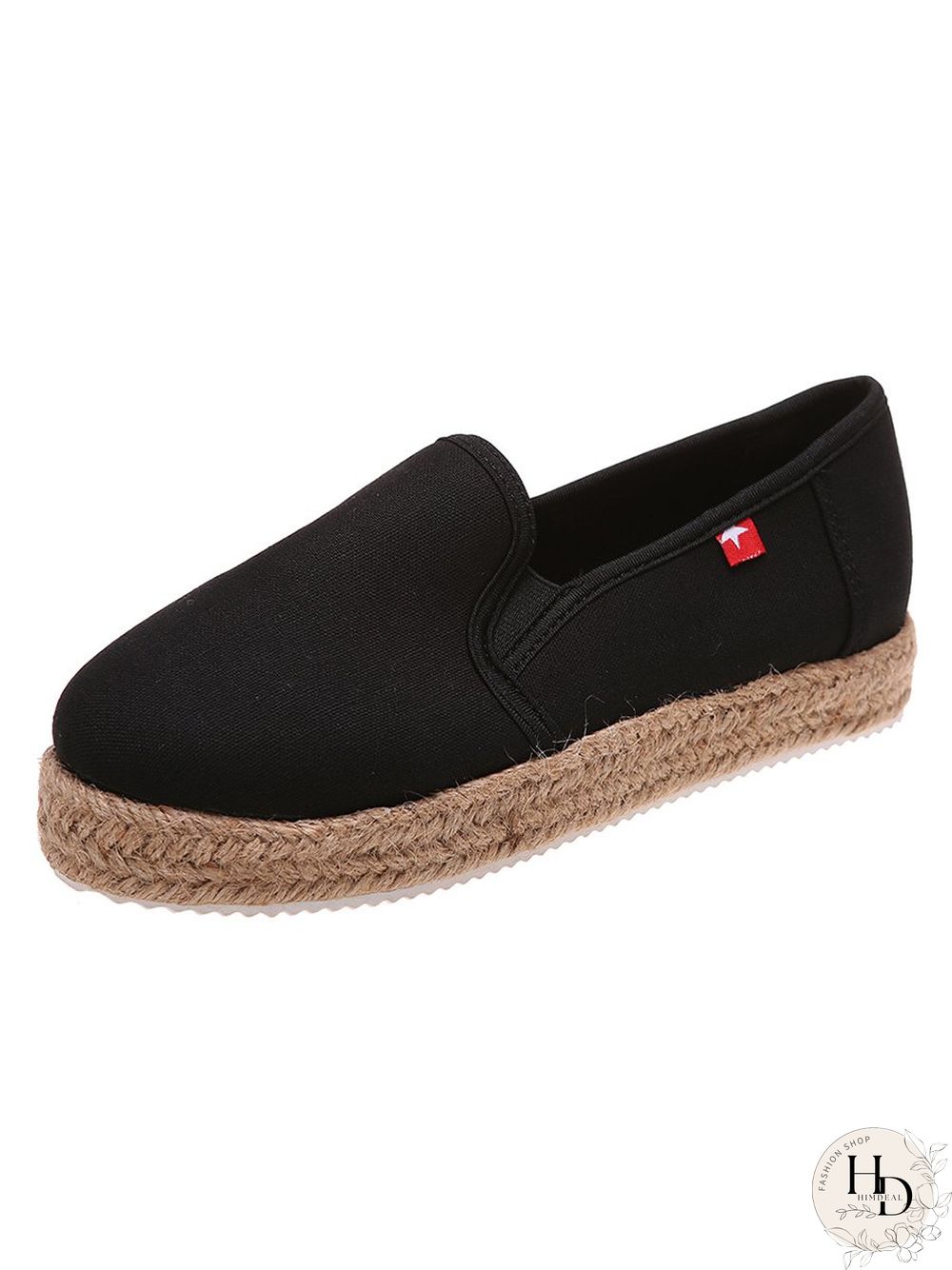 Black White Canvas Straw Platform Loafers