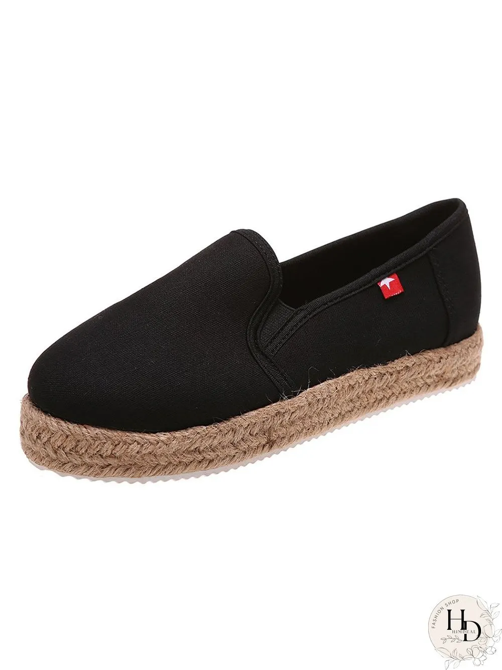 Black White Canvas Straw Platform Loafers