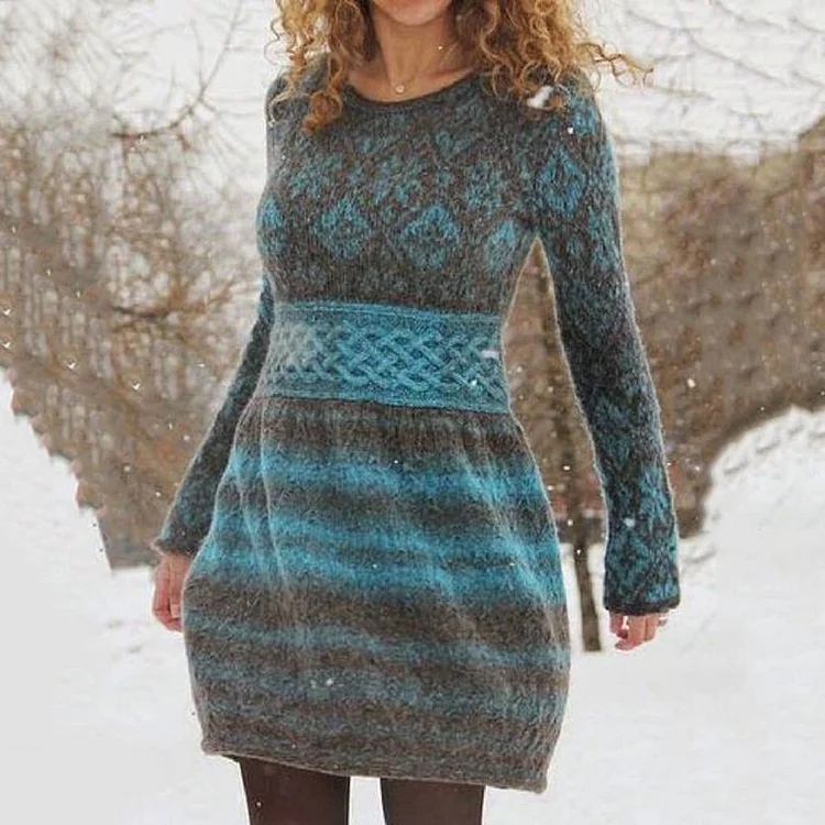 VChics Casual Contrast Printed Knit Midi Dress
