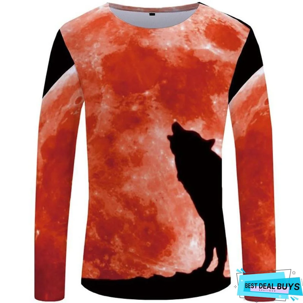 Wolf T-Shirt Men Long Sleeve Shirt Love Streetwear Snow Graphic Mountain Clothes Jungle 3D T-Shirt