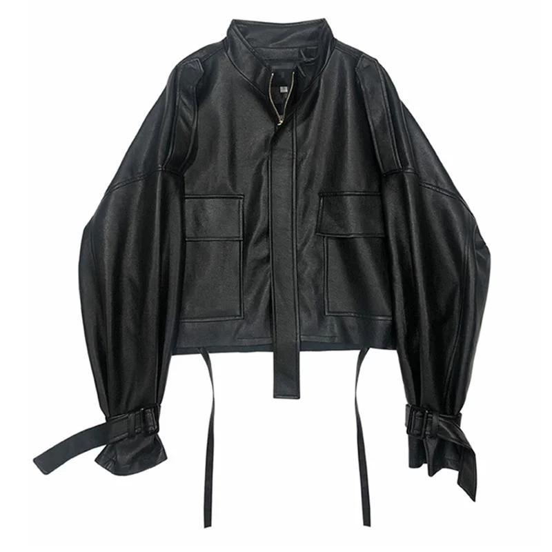 Fitaylor 2021 New Autumn Women Faux Soft Pu Motorcycle Leather Jacket Casual Loose Black Faux Leather Punk Zipper Overcoat