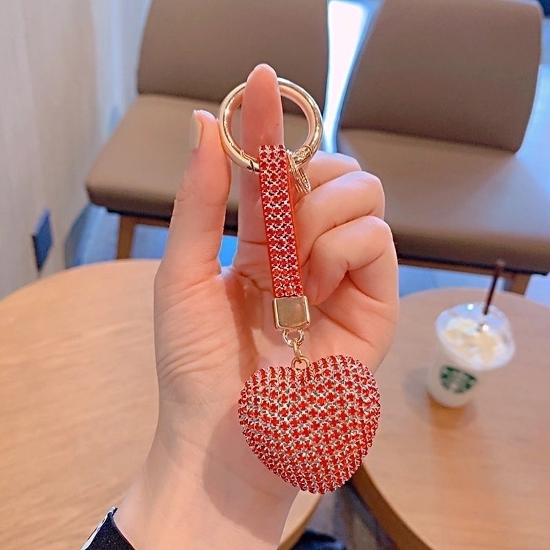 Fashion Heart Shape Arylic Metal Inlay Rhinestones Women’s Bag Pendant Keychain