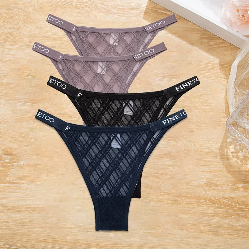 FINETOO 4PCS/Set Women's Lace Lingerie Panties Mesh Gstring Female Underpant Sexy Letter Panties Thong Girls Underwear Intimates