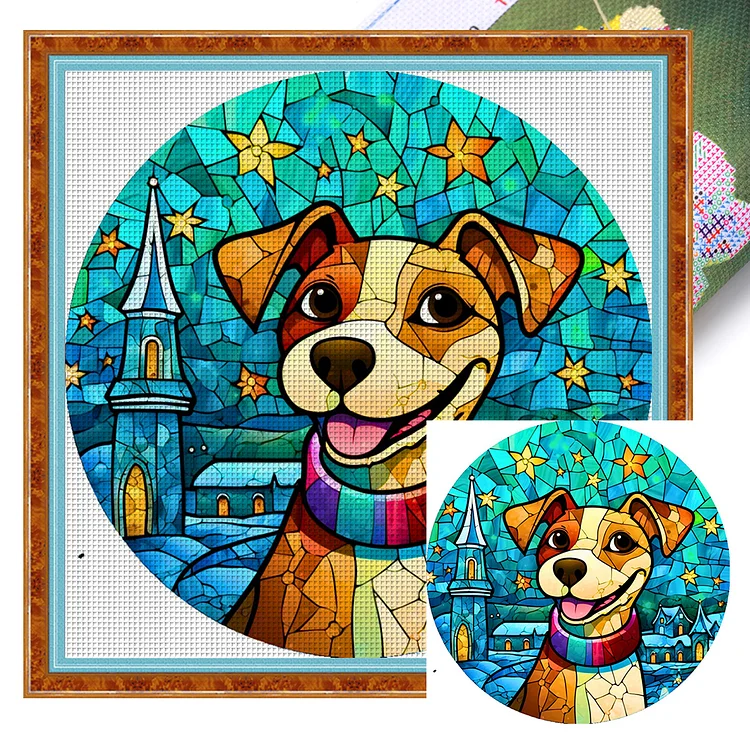 『HuaCan』Stained Glass Dog - 14CT Stamped Cross Stitch(40*40cm)
