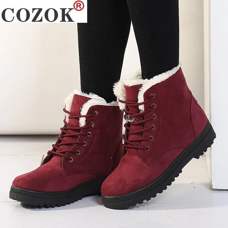 Womens Boot Winter Ankle Boot For Women Winter Shoes With Fur Female Snow Boots Botas Mujer Warm Plush Shoes Woman Plus Size 44