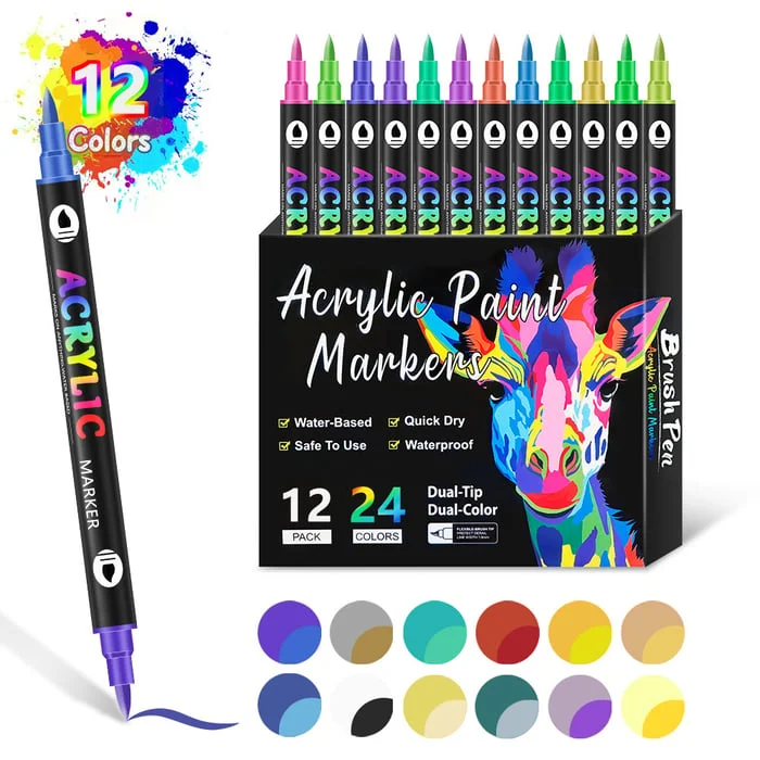 Dual Tip Acrylic Paint Pen Marker - 24/48/72/120/168 Colors