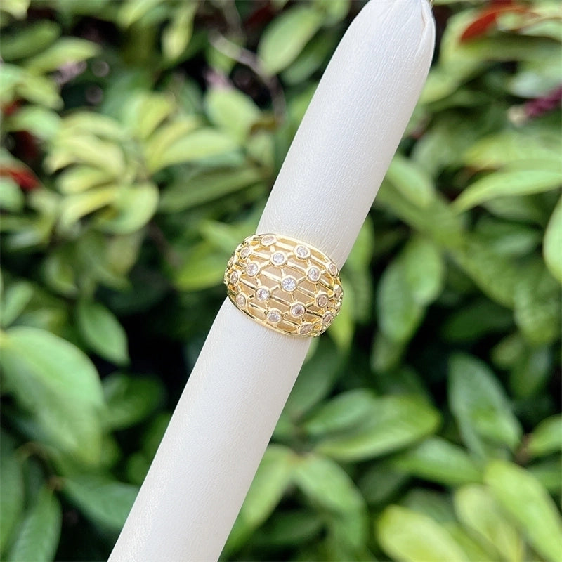 Copper 18K Gold Plated Geometric Zircon Open Rings