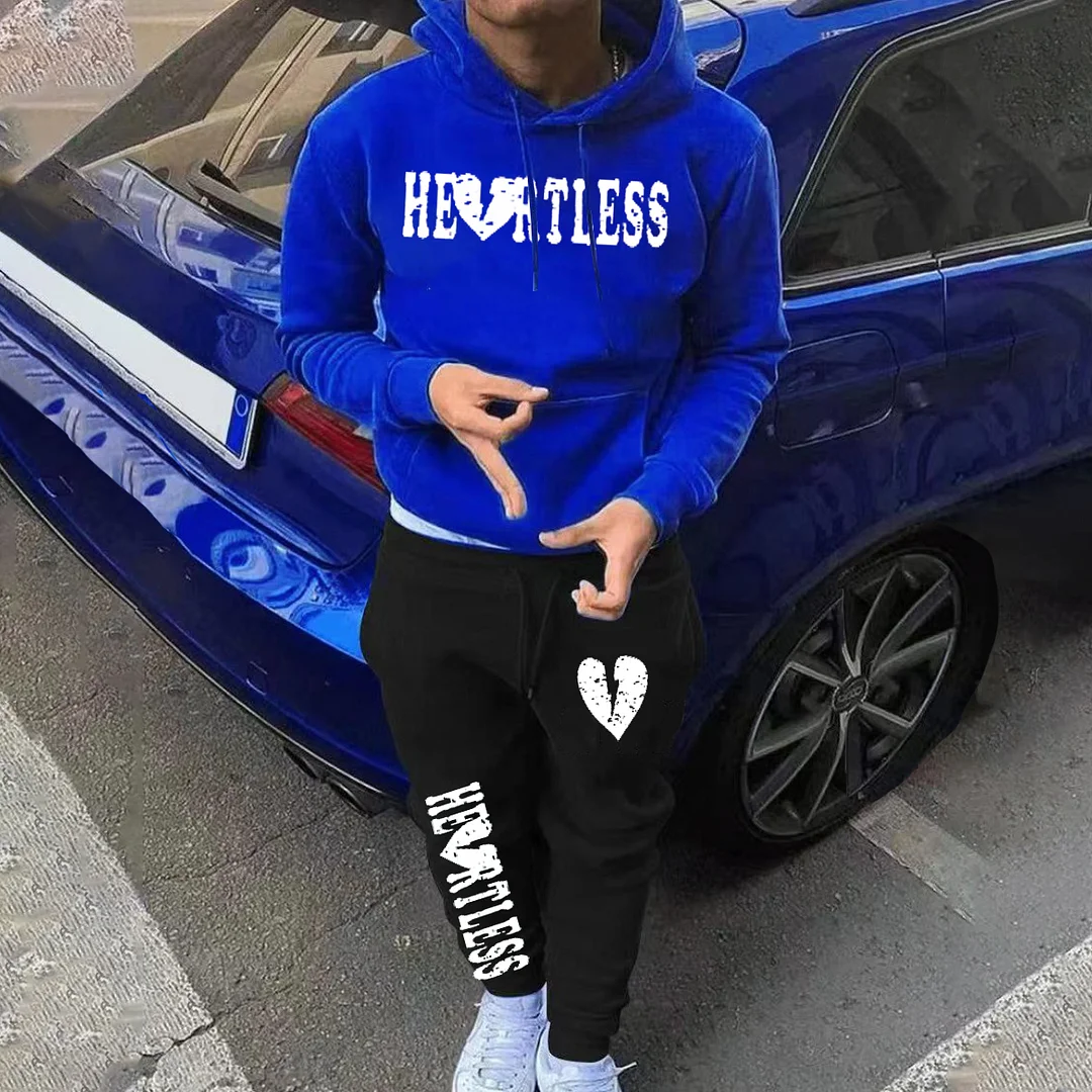 Casual Heartless Print Contrasting Two-Piece Set