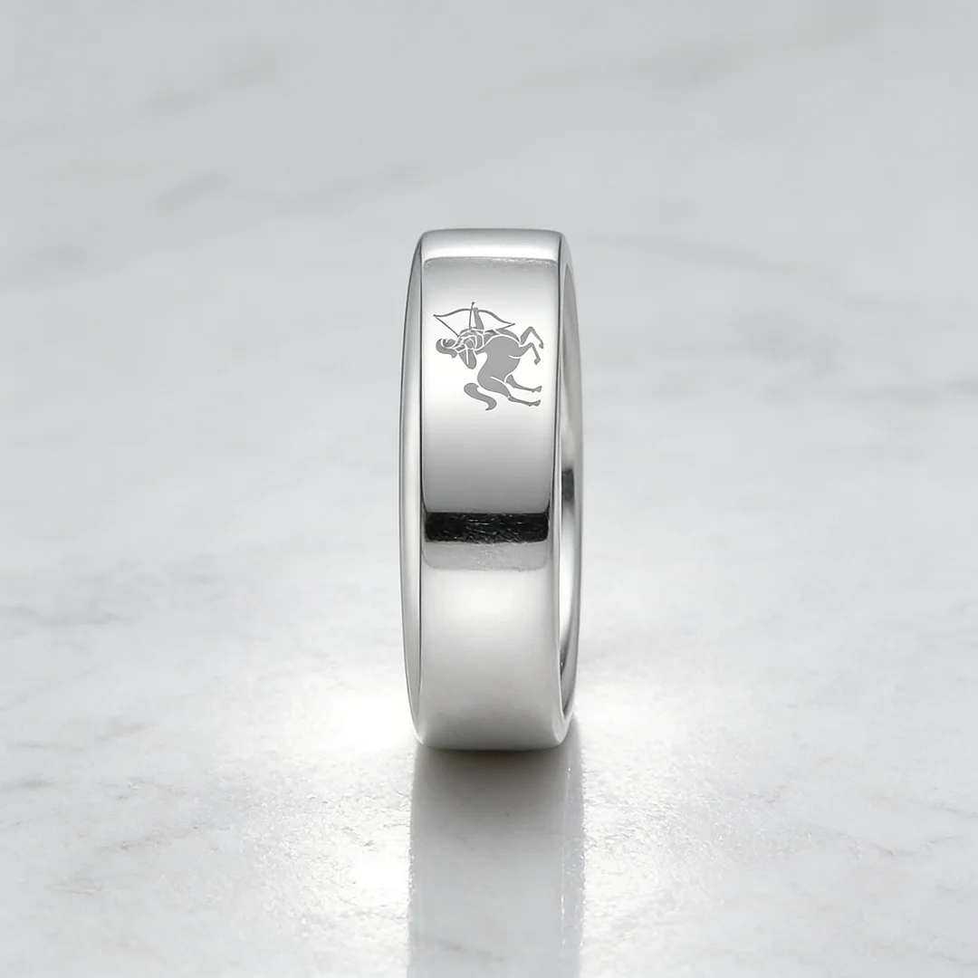 Sliver Tungsten Carbide Rings Flat Sagittarius Wedding Band Flat Top Comfort Fit 4MM 6MM 8MM Width