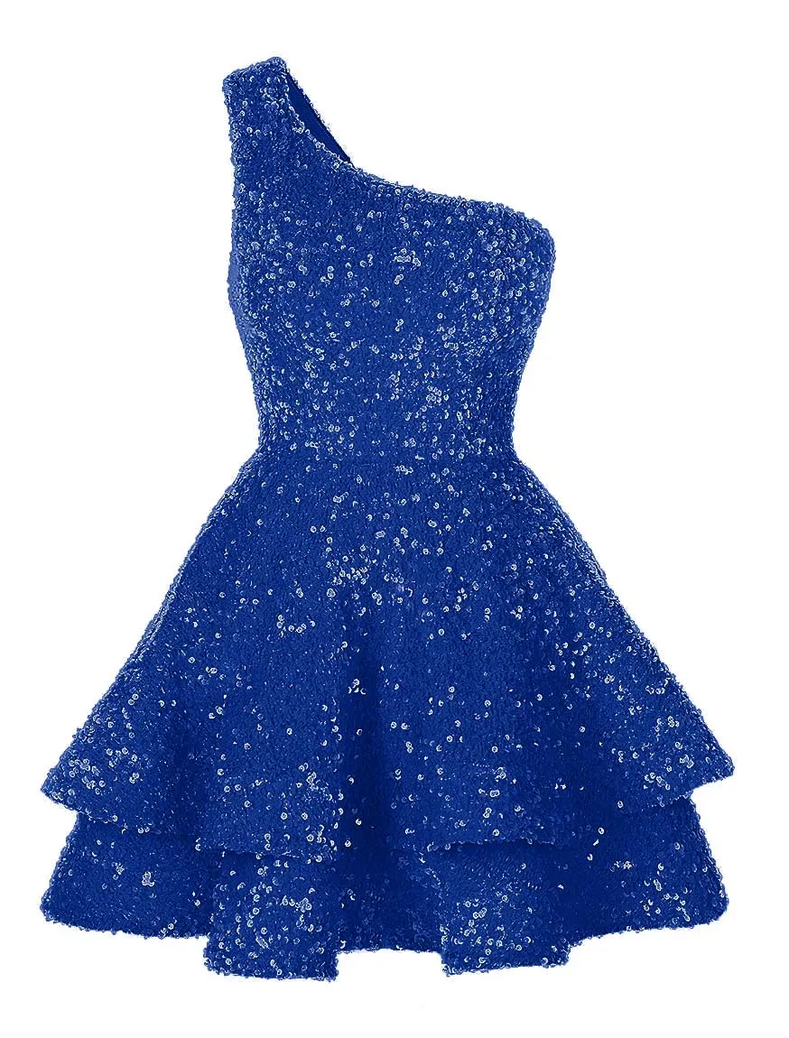 Daisda Exquisite One Shoulder Sleeveless Ball Gown Short Dress with Beadings