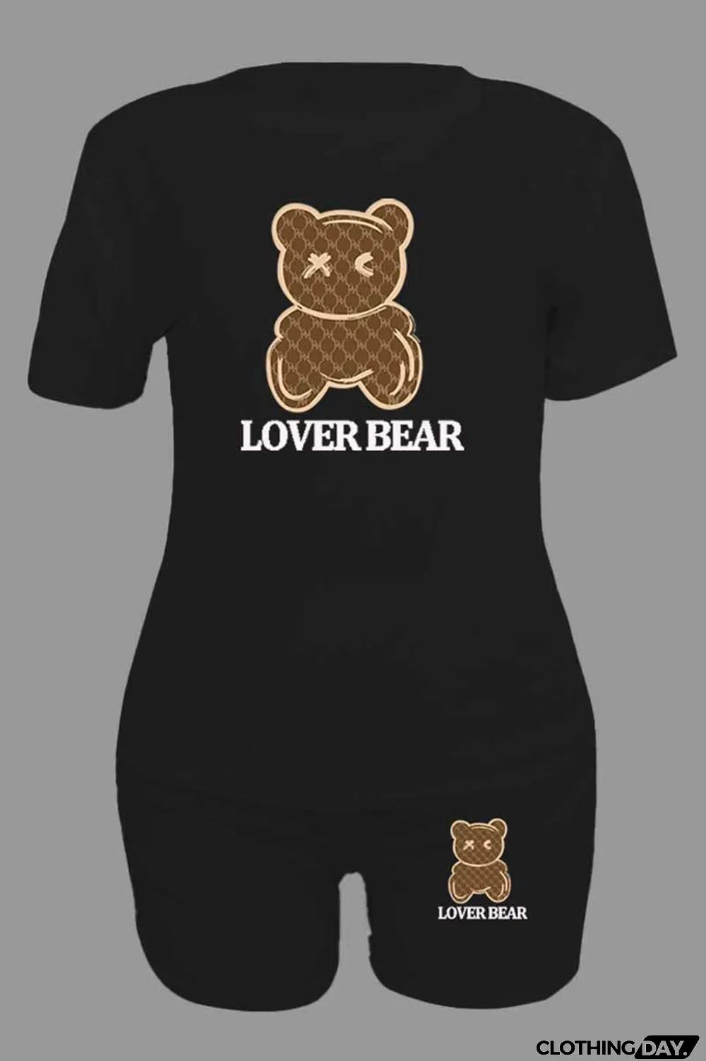 Purple Casual Print Letter O Neck Short Sleeve Two Pieces