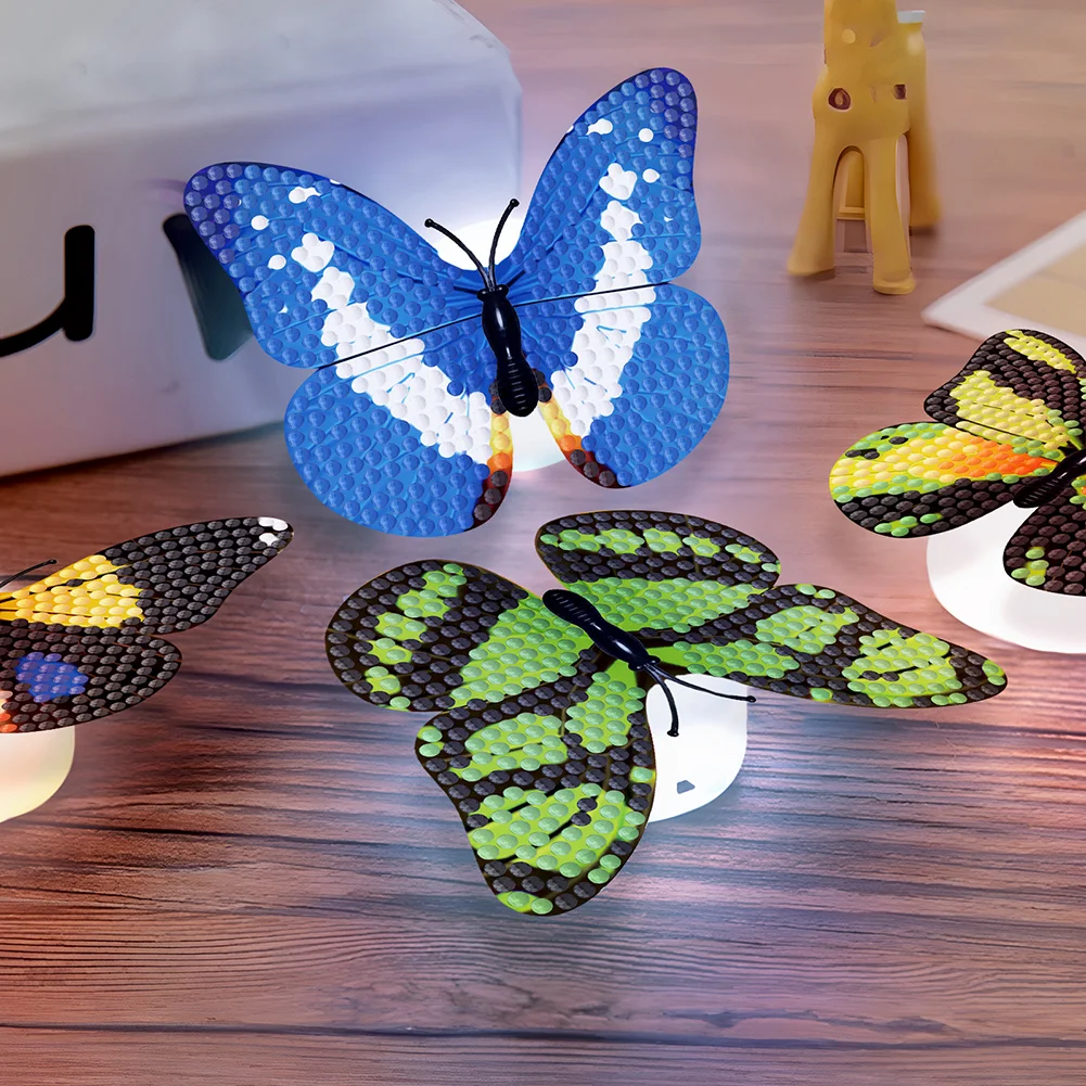 6Pcs Butterfly DIY Diamond Painting Decorative Stickers Set with Light