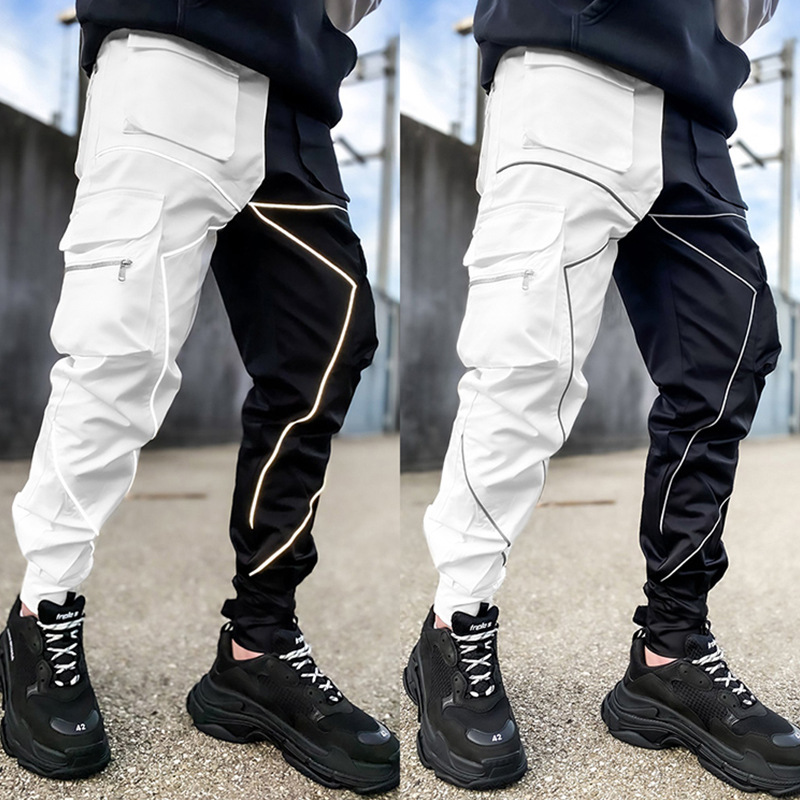 Men's Loose Straight Cargo Pants Multi-Pocket Reflective Sports Pants / TECHWEAR CLUB / Techwear