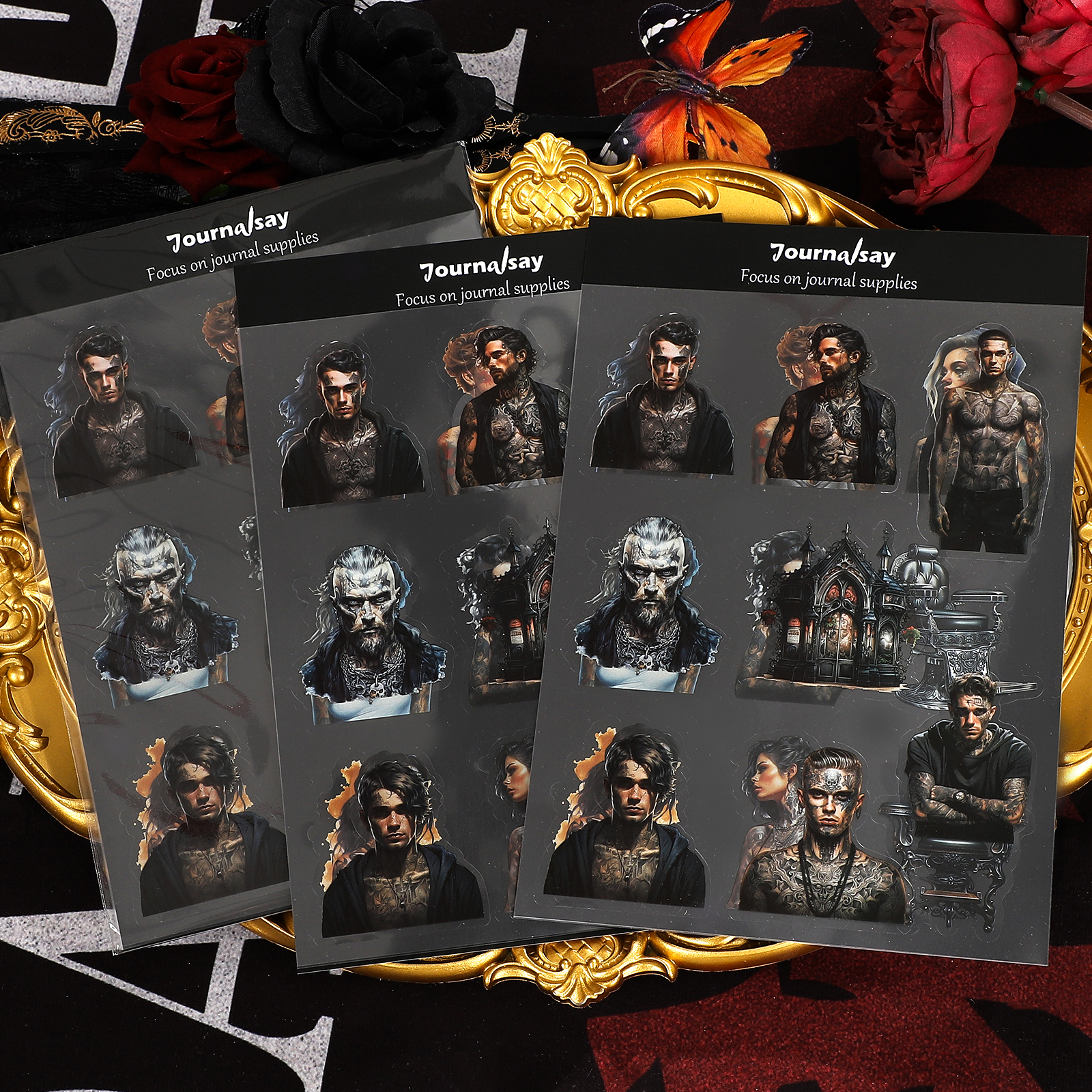 PET 스티커 - 2매 빈티지 다크 타투 캐릭터