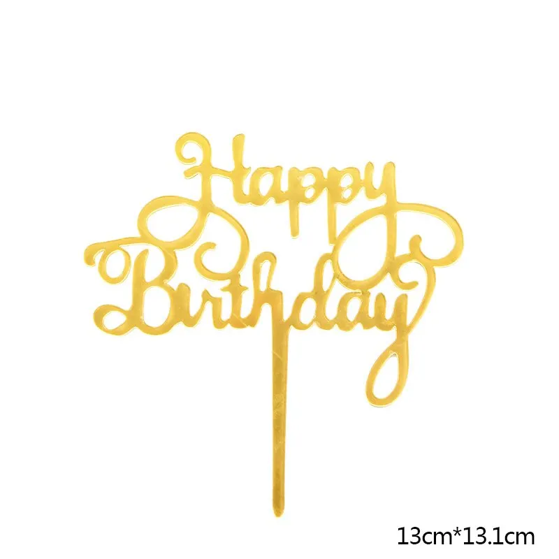 Happy Birthday Cake Topper Acrylic Gold Silver Cake Flag Cupcake Topper For Boy Girl Birthday Party Decorations Wedding Supplies