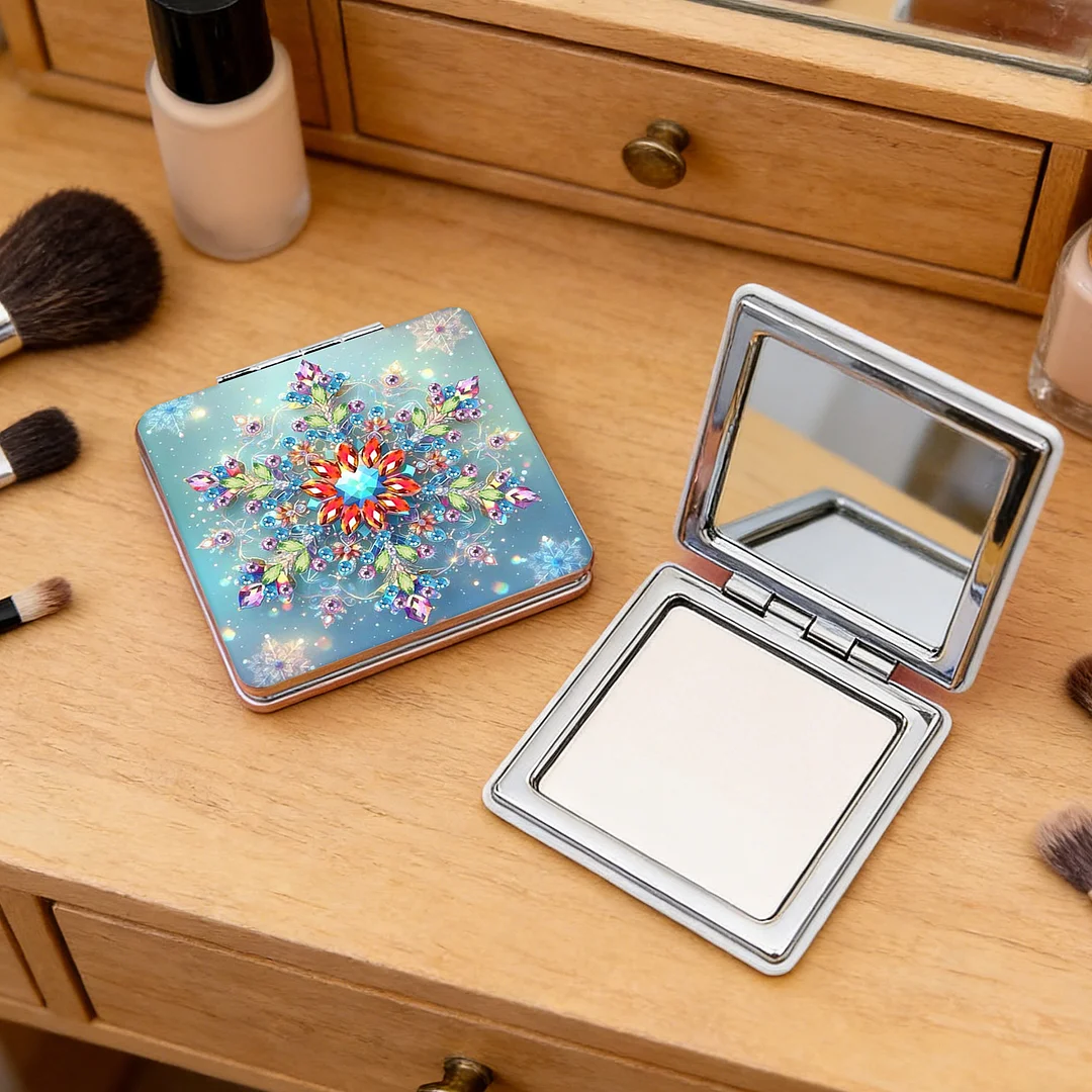 Snowflake DIY Special Shaped Diamond Painting Compact Mirror Kits Diamond Art Painting Pocket Mirror for Beginners Adults Art Craft Woman Gifts
