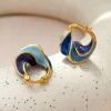 Stylish Blue Twist Hoop Golden Earrings