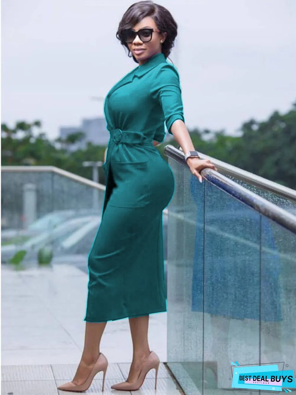 Three Dimensional Pocket Large Women's Dress with Belt