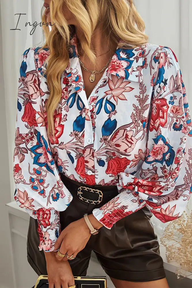 Ingvn - Bohemian Floral Buttons Shirt Collar Tops White / S Tops/Blouses & Shirts