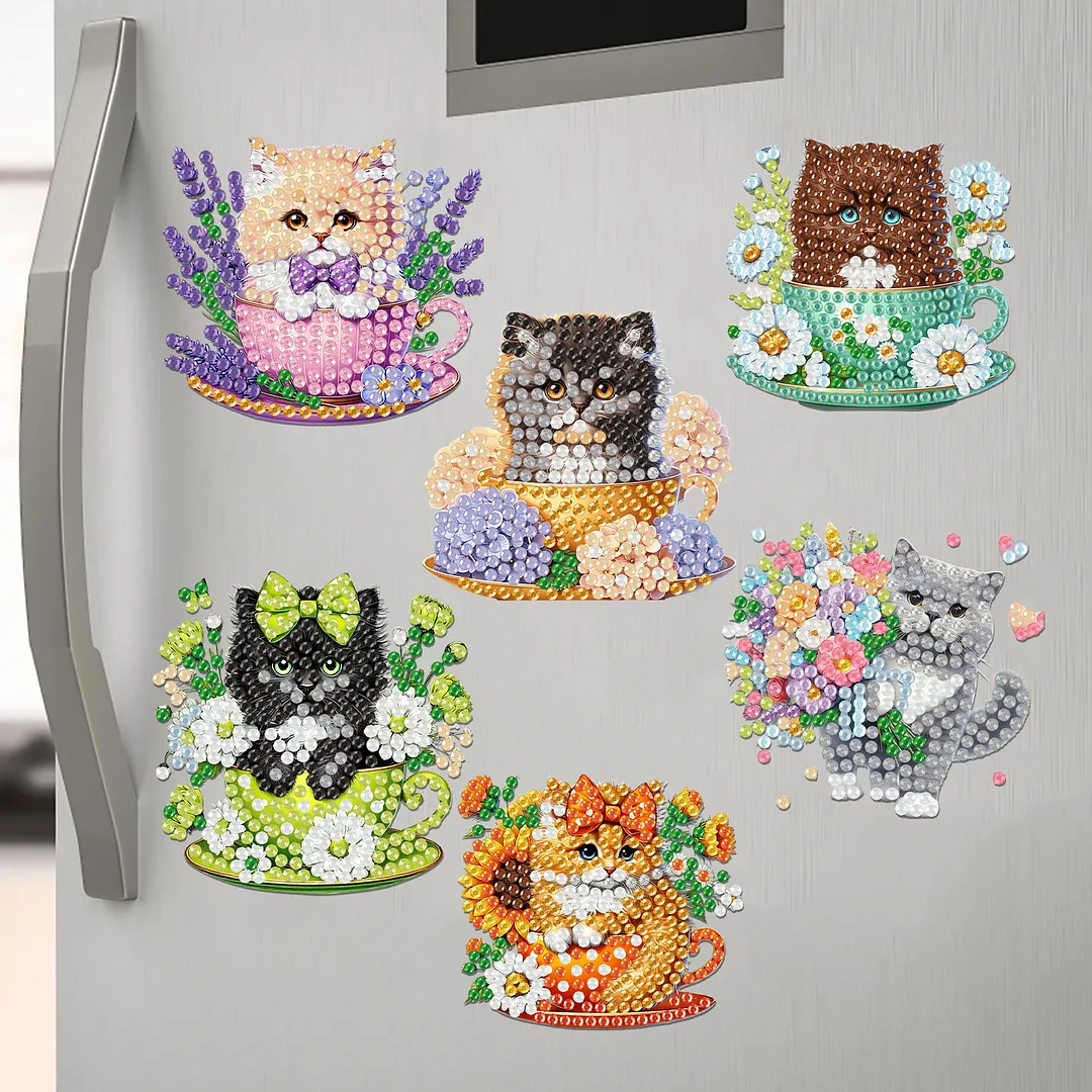 20Pcs Cat DIY Diamond Painting Magnets Kits for Beginners Adults DIY Crafts