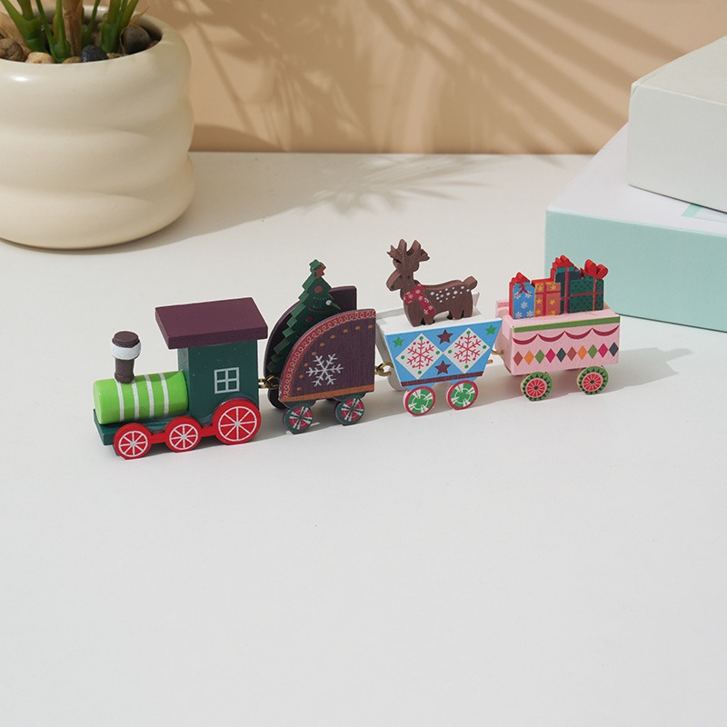 Tegooe Classic Wooden Christmas Train Ornament - Tabletop Holiday Decor