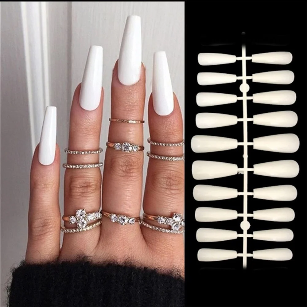 20/24Pcs Candy color Full Cover False Nail Ballerina Colorful Coffin Fake Nails Manicure Natural Transparent Nails for Extension