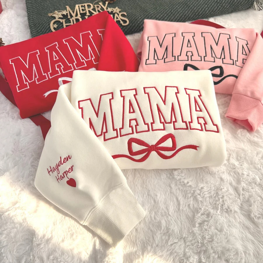 Loveyoufancy Custom Bow Mama/Grandma Embroidered Sweatshirt