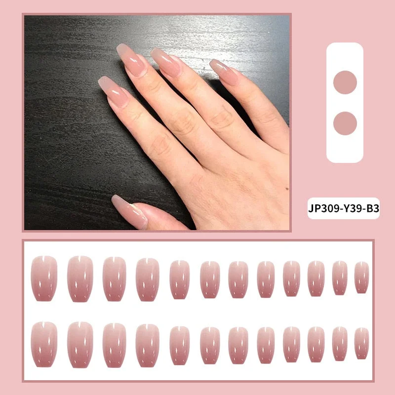 24pcs/box Full Cover fake Press on Nails Matte Yellow Pure Acrylic Frosted Ballerina acrylic for nails for Women free shipping-Nail Inspo