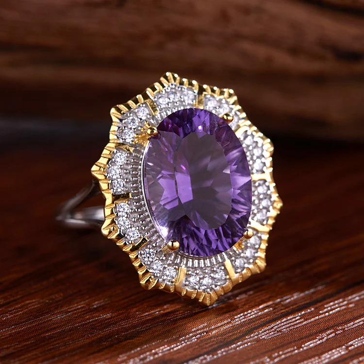s925 sterling silver with natural amethyst colored gemstone ring