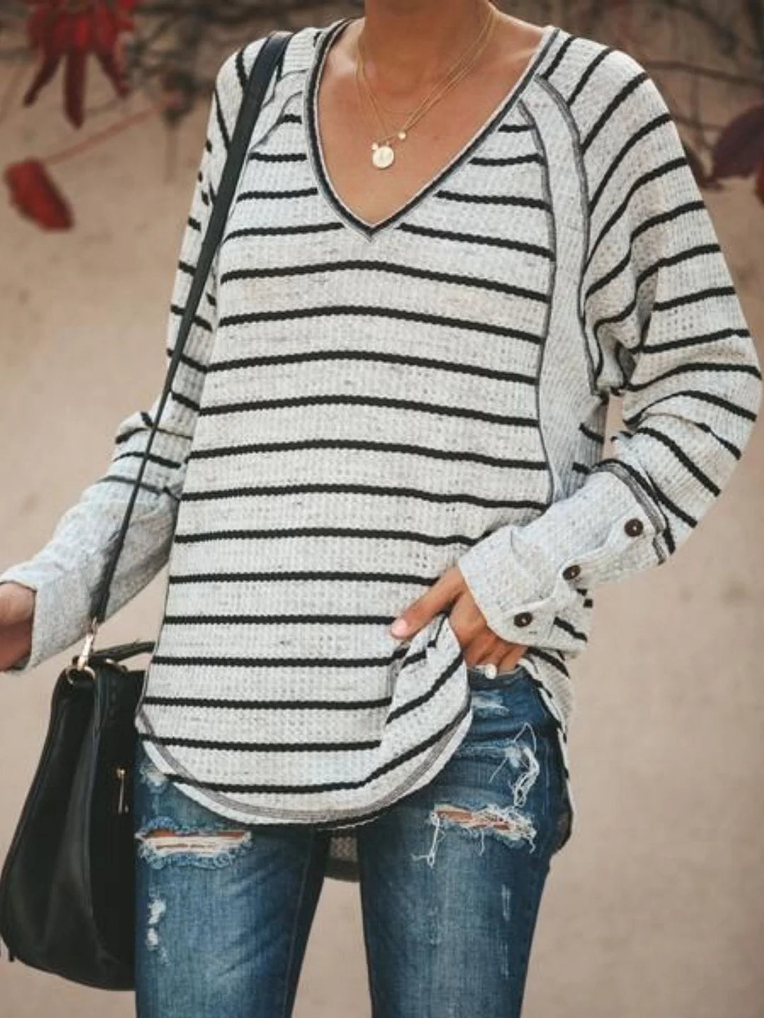 Women Casual Tops Tunic Plus Size Striped Sweater