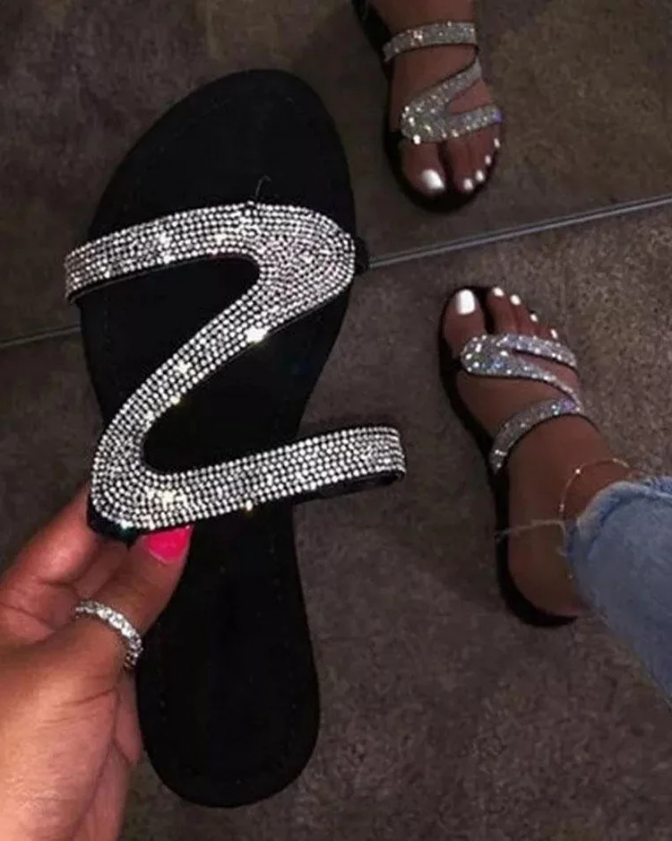 S-shaped Rhinestone Sandals Slippers