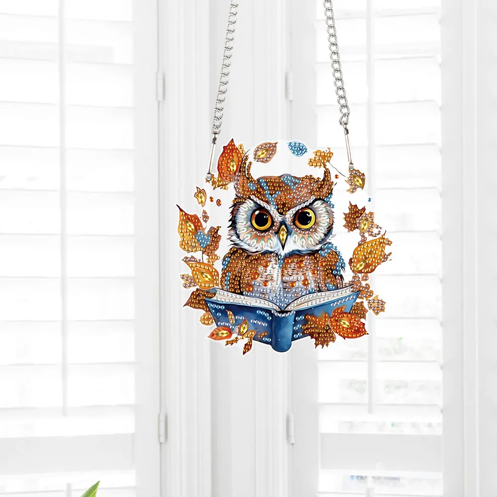 DIY Autumn Owl Special Shape Diamond Painting Hanging Pendant