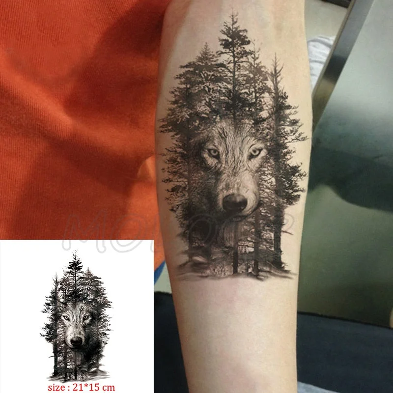 Waterproof Temporary Tattoo Sticker angry wolf mountain tatoo water transfer fake tatoo flash tatto Woman Man kid 14.8*21 cm