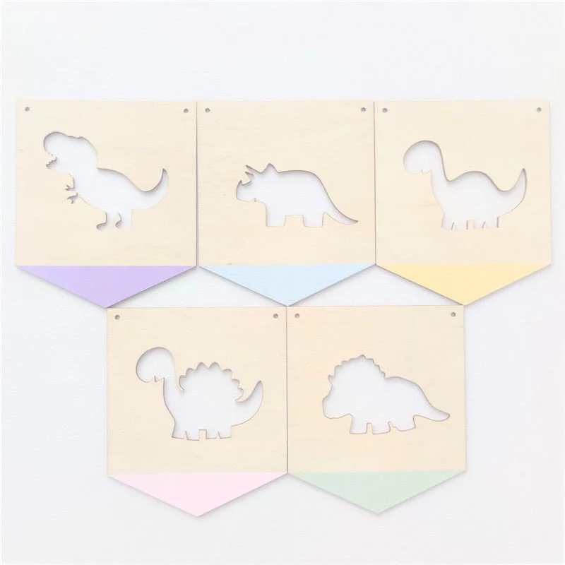 Nordic Dinosaur Wood Chip Positive Slogan Banner Garland Kids Room Decorations Wall Hanging Ornament Nursery Decor Photo Props