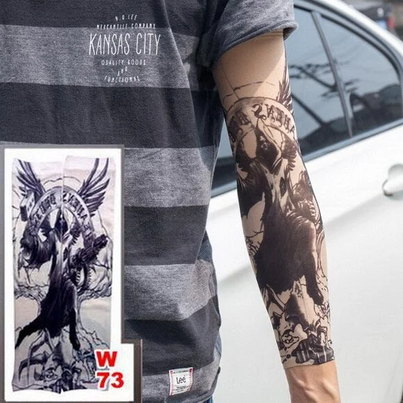 1pc hot sale tattoo sleeve styles elastic Fake 100%nylon Arm stocking beloved girl Buddha Wolf Dragon design halloween cool men