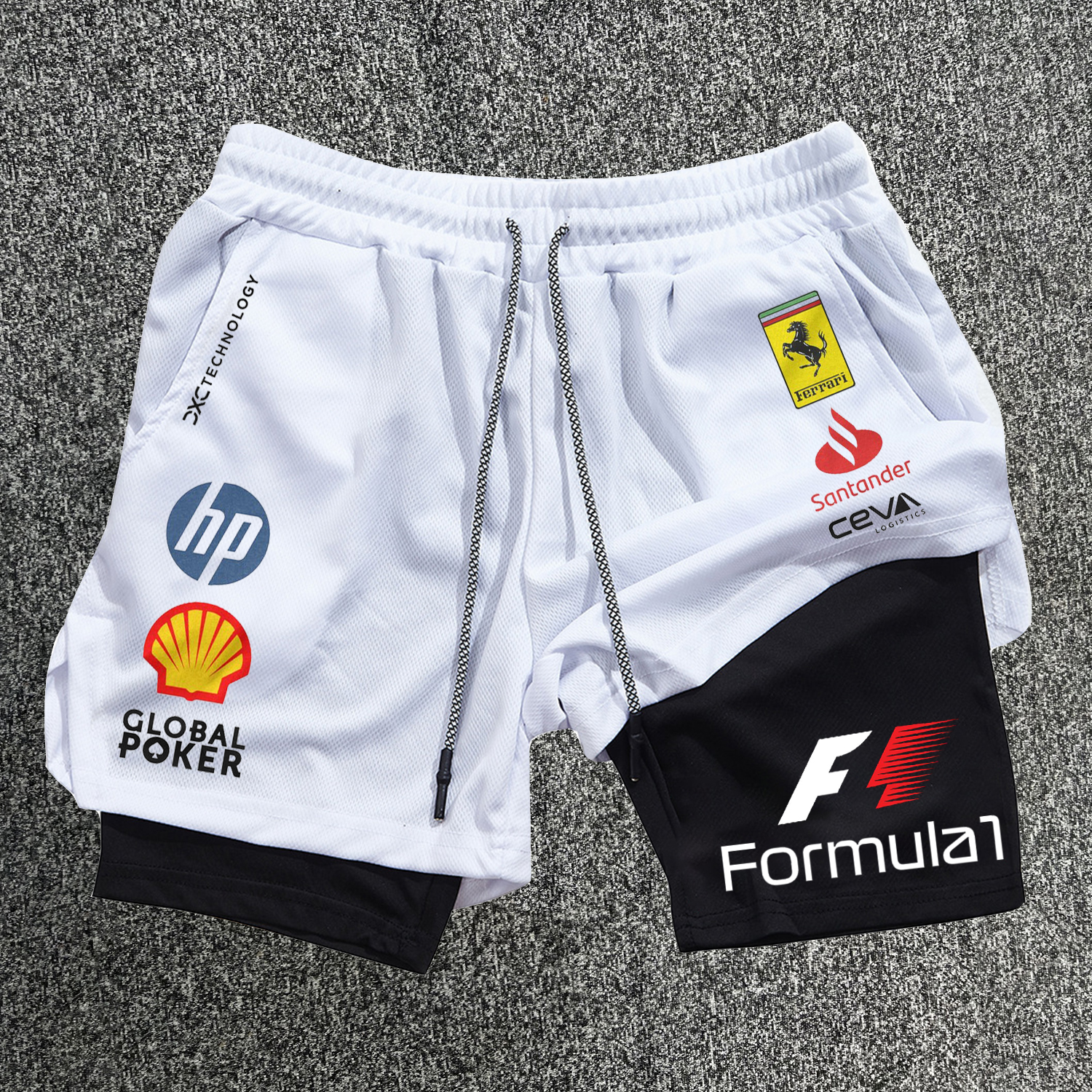 Fashion Racing Print Workout Double Layer Shorts / TECHWEAR CLUB / Techwear