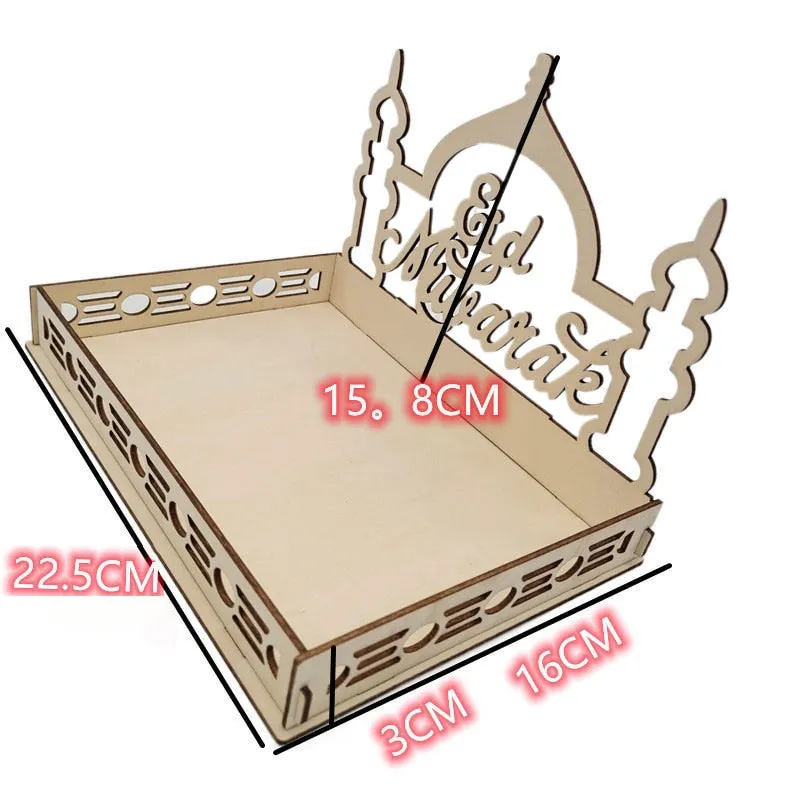 Eid Mubarak Wooden Food Tray Ornament Islamic Muslim Party Decoration for Home 2022 Ramadan Kareem Gifts Eid Al Adha Supplies