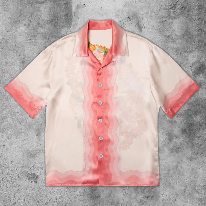 Fashion flower style literary fan print short-sleeved shirt