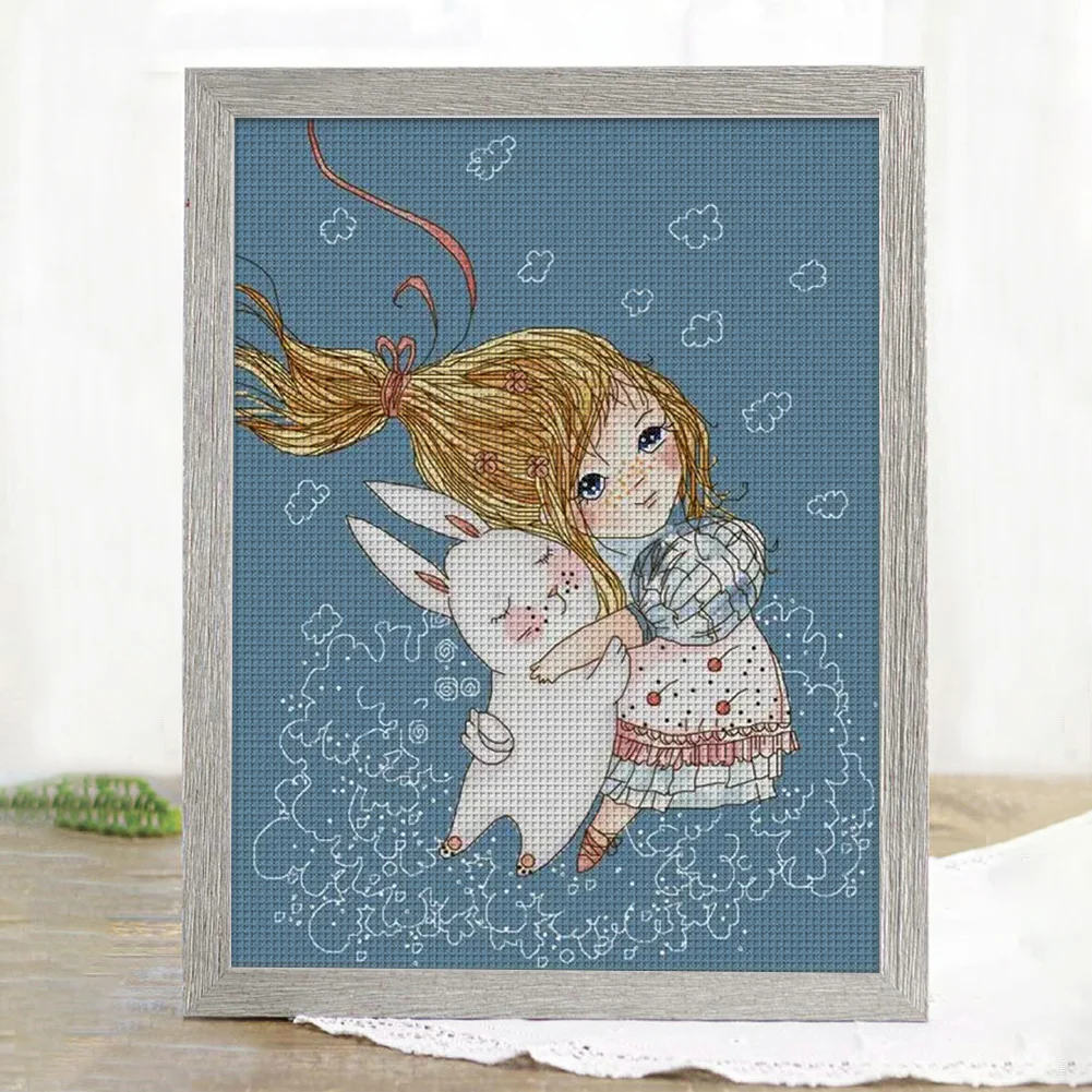 DIY Stamped Cross Stitch 14CT Full Embroidery 35*44cm - Girl And Rabbit
