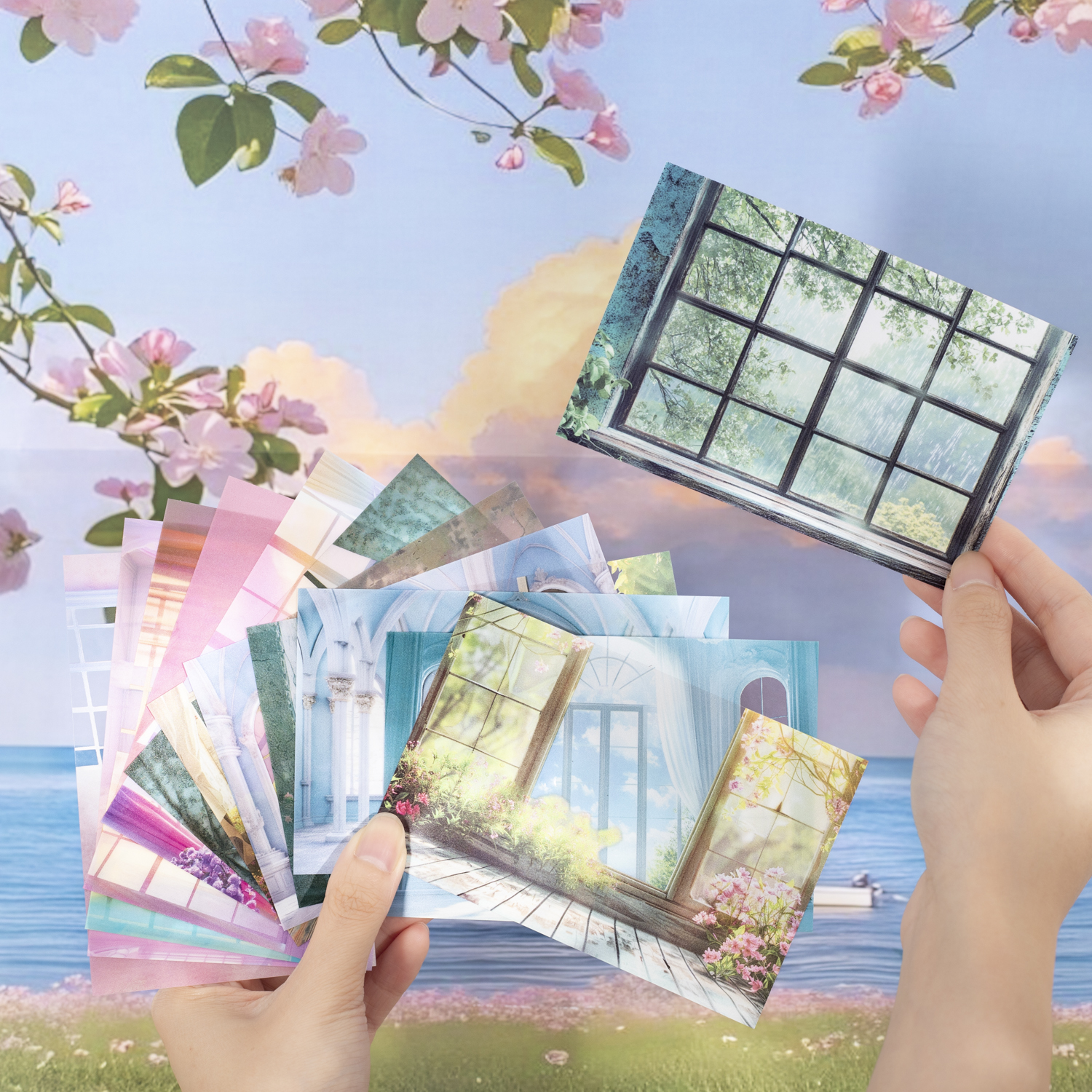 PET 스티커 - 윈도우 뷰 시리즈 빈티지 윈도우 플라워