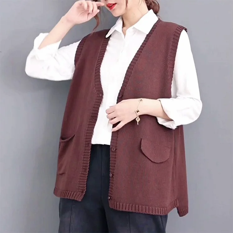 Casual Knitted Sleeveless Cotton-Blend Vests QueenFunky