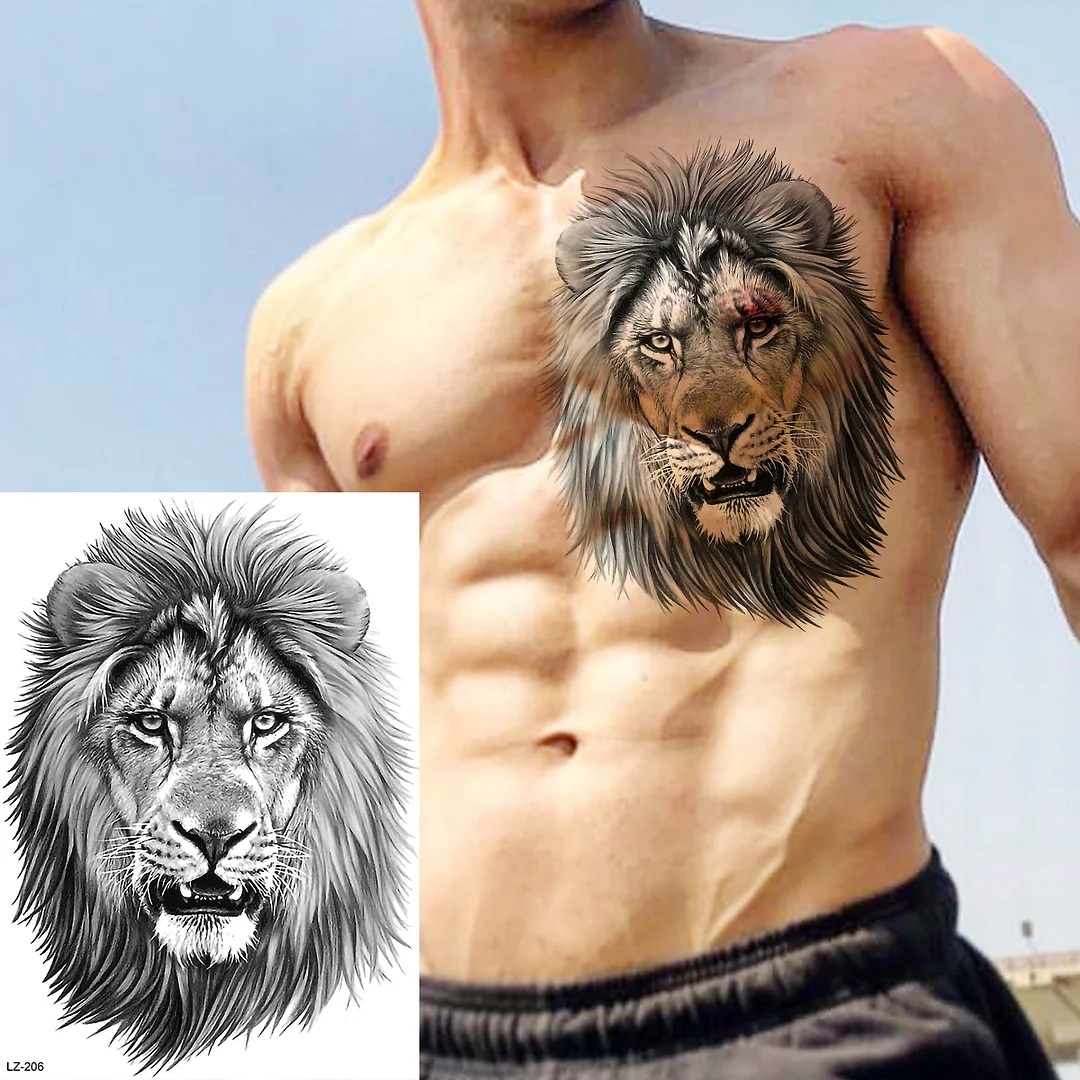 Sdrawing High Quality Lion Tiger Temporary Tattoos For Men Boys Realistic Fake Black Waterproof Tattoos Decal For Adult Party Supplies