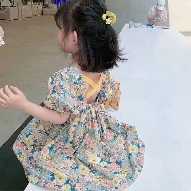 2021 Summer New Fashion Baby Girl Dresses Princess Clothing Cute Party Cotton Flower Children Short Sleeve Sweet Floral Dress